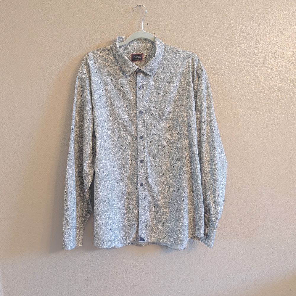 UNTUCKit Clune Gray Off Wht Floral Cotton Long Sleeve Button Down Shirt 3XL